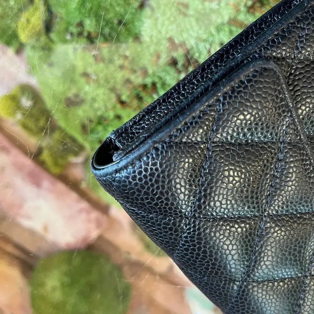 CHANEL Classic Flap Black Quilted Caviar Leather Wallet